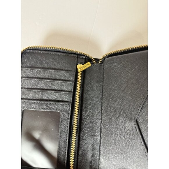 Fossil Women’s Emma Black RFID Large‎ Zip Around Wristlet Leather Clutch - Picture 8 of 10